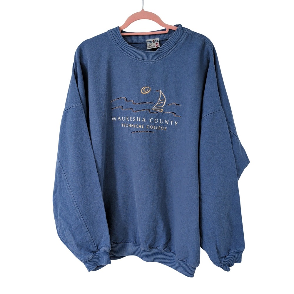 Vintage Time Out Waukesha County Technical College Sweatshirt Blue XXL USA Made